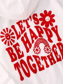 SHEIN Áo nỉ in hình hoạt hình và khẩu hiệu dành cho bé gái tuổi teen - trắng - Xem 5