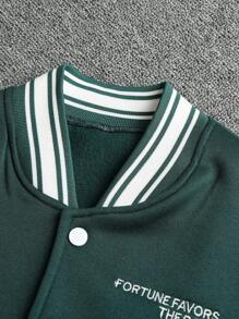 SHEIN Thiếu niên con trai Thêu Mẫu chữ Hai âm Áo khoác Đại học Không có áo Hoodie - Màu xanh lá cây đậm - Xem 3