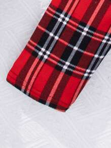 SHEIN 女大童格紋印花腰帶風衣外套&T恤和緊身褲適用於聖誕 - 黑色 - 查看 5