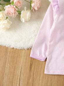 女嬰櫻桃刺繡格紋荷葉邊睡衣套裝 - 紫色 - 查看 4