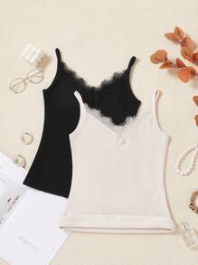 2pcs Contrast Lace Cami Top - Multicolor - View 1