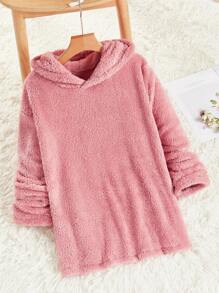 Chiquease Chất rắn Thả vai Teddy áo có mũ Áo thun - Bụi hồng - Xem 1