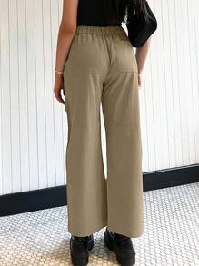 SHEIN EZwear 側翻蓋口袋工裝褲 - 卡其色 - 查看 2