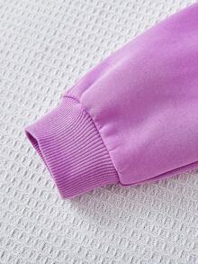 SHEIN Tween Girl Rabbit & Slogan Graphic Thermal Lined Sweatshirt - Purple - View 4