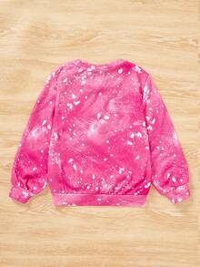 SHEIN Young Girl Letter & Heart Print Sweatshirt - Pink - View 2