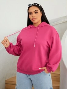 SHEIN EZwear 大码标语印花落肩卫衣 - 玫紅色 - 查看 6