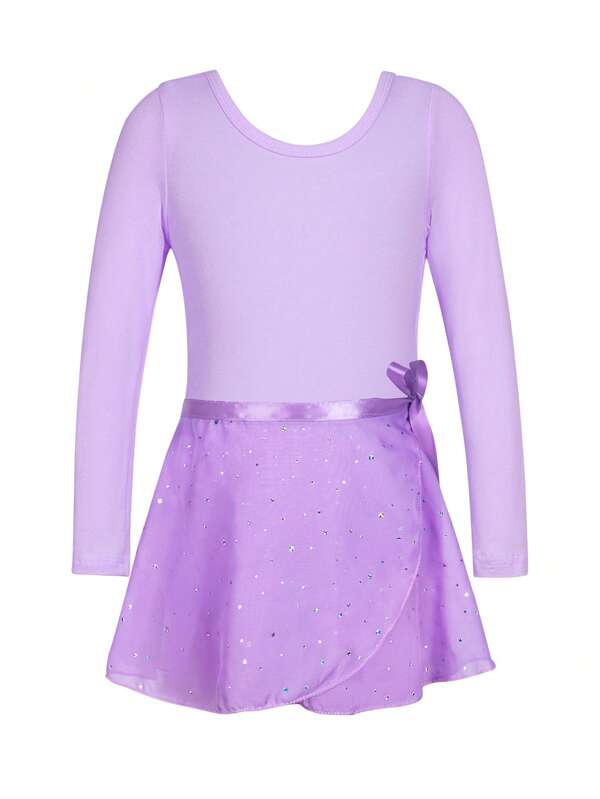 Chica Joven Vestido deportivo con lentejuela en contraste con lazo lateral bajo con fruncido
