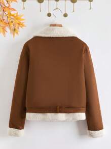 SHEIN Unity 1pc Teddy Lined Buckle Detail Jacket - Brown - View 2