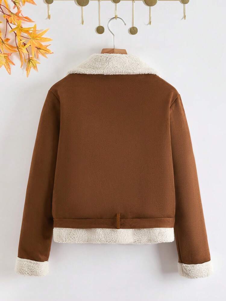 1pc Teddy Lined Buckle Detail Jacket