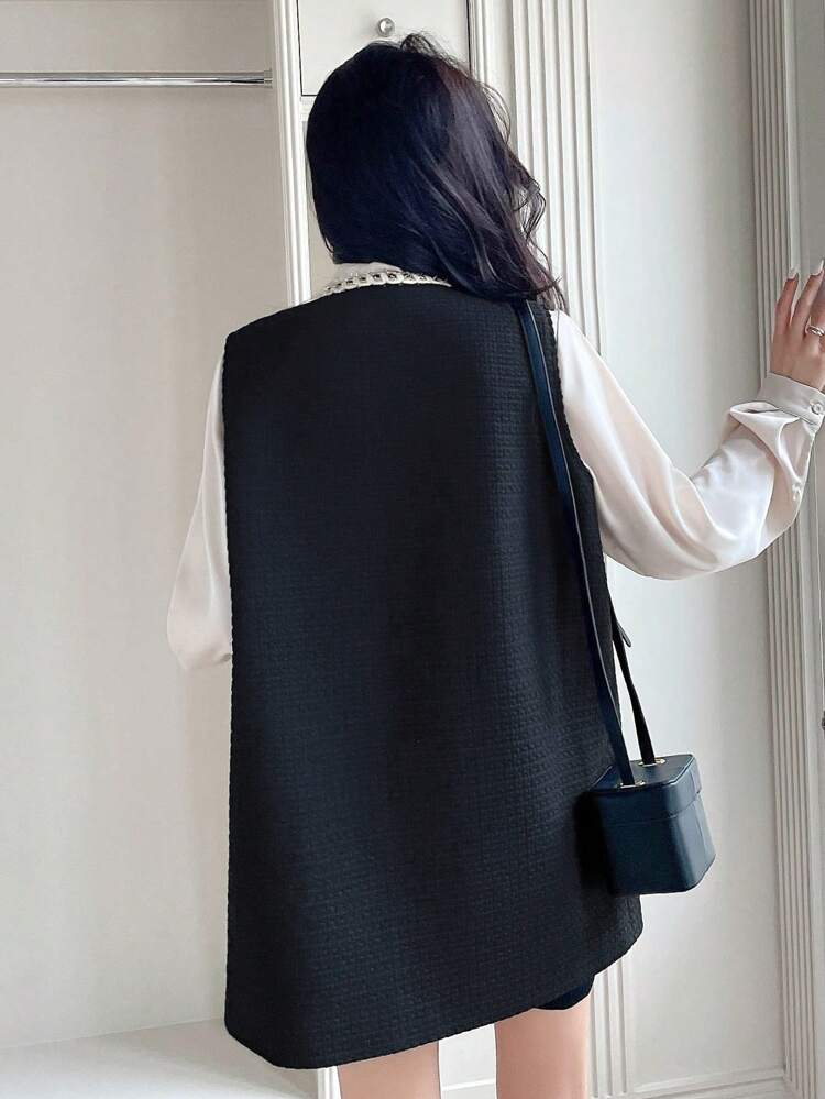 Women's Business Casual Knitted Sleeveless Jacket With Strap Patchwork,Fall Clothes Vest