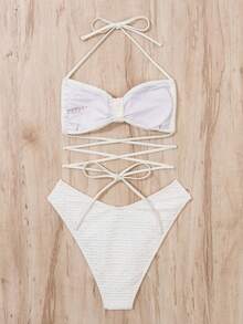 Bộ bikini dây chéo trơn trơn - trắng - Xem 2