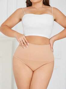 大碼素色高腰塑身衣丁字褲 - 杏色 - 查看 3