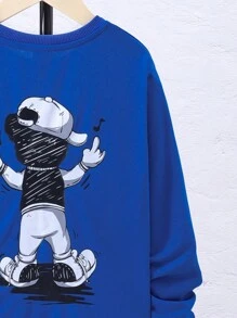 SHEIN Leap Crew 青少年男孩休闲印花圆领宽松长袖纯色针织 T 恤 - 藍色 - 查看 3