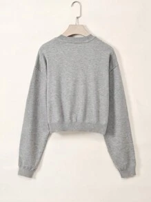 SHEIN EZwear Jersey zorro patrón de hombros caídos - Gris - Ver 2