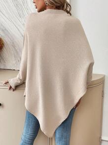 EMERY ROSE Floral Pattern Batwing Sleeve Asymmetrical Hem Sweater,Long Sleeve Tops
