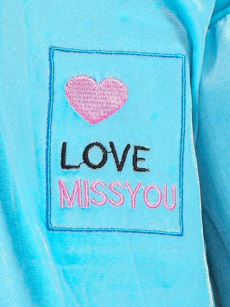 Baby Girl Letter Embroidery Striped Trim Dual Pocket Half Zip Drop Shoulder Dress