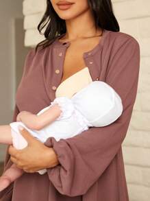 SHEIN Maternity Half Button Lantern Sleeve Dress - Dusty Pink - View 5