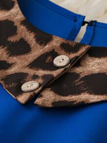 EMERY ROSE Talla grande Vestido con estampado de leopardo ribete en contraste - Multicolor - Ver 3