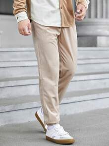 GENTILAND Men Drawstring Waist Slant Pocket Sweatpants - Khaki - View 5