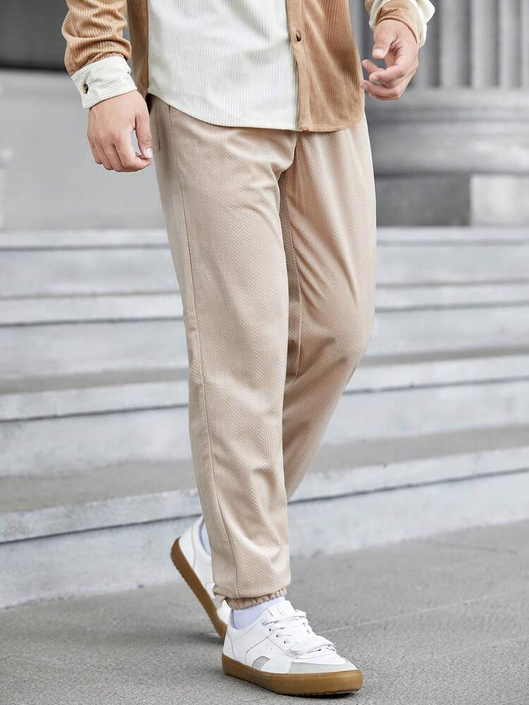 GENTILAND Men Drawstring Waist Slant Pocket Sweatpants - Khaki - View 5