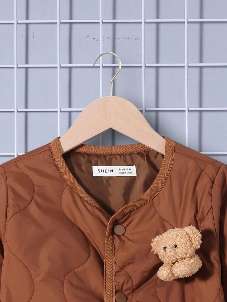 Young Boy 3D Bear Applique Button Up Quilted Coat