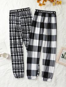 Tween Boy 2pcs Plaid & Letter Graphic Sleep Pants - Multicolor - View 2