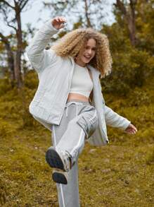 In My Nature Solid Zip Up Hooded Jacket - White - View 6