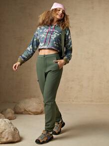 In My Nature Graphic Zip Pocket Pants Hiking Women Clothes - Army Green - View 7