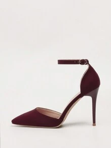 Fall/Winter Sexy Hollow Out Stiletto Heels With Pointed Toe And Ankle Strap For Party,Elegant - Burgundy - View 3
