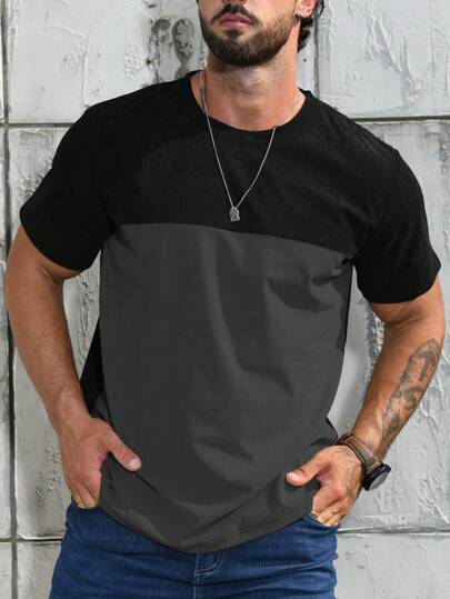 Manfinity Homme Hombres Camiseta de dos tonos