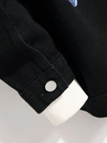 Manfinity EMRG Men Plus Slogan & Butterfly Print Denim Jacket Without Hoodie - Black - View 3