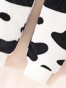 SHEIN Young Girl Cow Pattern Teddy Sweatshirt & Pants - White - View 7