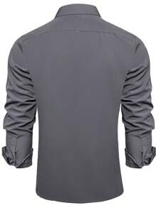 Men Plus Solid Button Up Shirt - Grey - View 2
