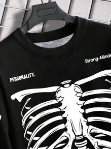 Manfinity LEGND 男士骷髏&標語圖案運動衫 - 黑色 - 查看 3