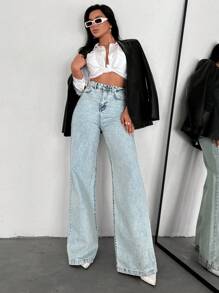 EURMUSE Wide Leg Jeans - Light Wash - View 5