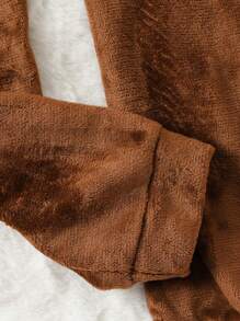 男大童前拉鏈連帽法蘭絨連體睡衣 - 棕色 - 查看 4
