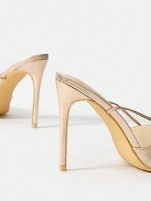 SheIn Belle Ladies' Metallic High Heels With Rhinestone Decor - Champagne - View 5