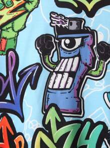 SHEIN Tween Boy Pop Art Print Hooded Sweatshirt - Multicolor - View 5