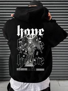 Manfinity LEGND 男士天使和文字印花連帽衫 - 黑色 - 查看 1