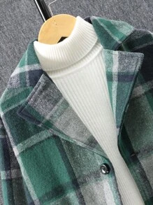 男孩格紋印花西裝領西裝外套和褲子無毛衣 - 軍綠色 - 查看 6