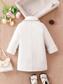 Baby Girl Bow Front Dual Pocket Overcoat - White - View 2