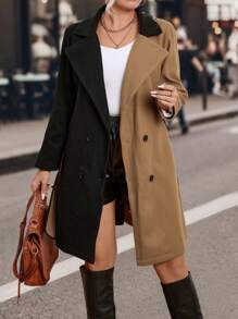 SHEIN Clasi 大碼雙色雙排釦腰帶花呢外套 - 彩色 - 查看 3