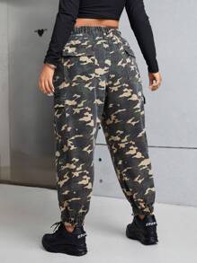 SHEIN EZwear 大碼迷彩印花側翻蓋口袋工裝牛仔褲 - 彩色 - 查看 2