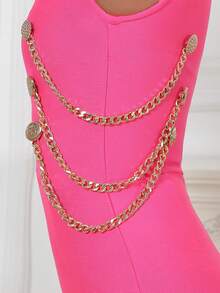 鏈條細節後拉鏈緊身洋裝