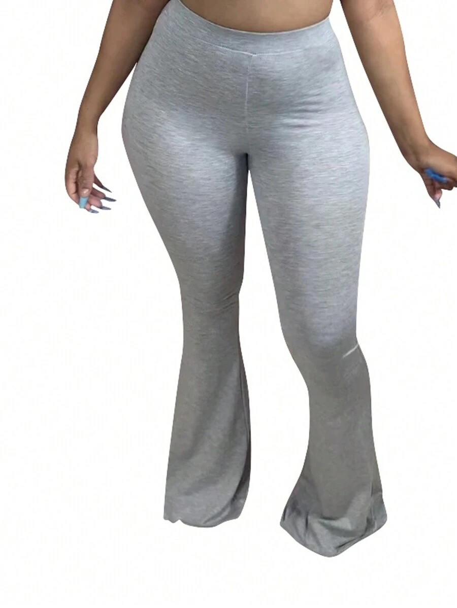 欧美风女式弹力休闲纯色紧身喇叭裤，适合运动、日常穿着，四季皆宜 - 灰色 - 查看 1