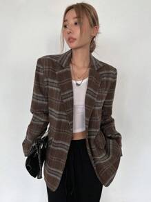 DAZY 格紋印花西裝領西裝外套 - 彩色 - 查看 3