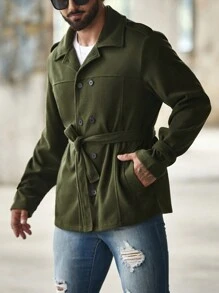 Manfinity Homme Hombres Abrigo Con Cinturón Y Doble Botonadura