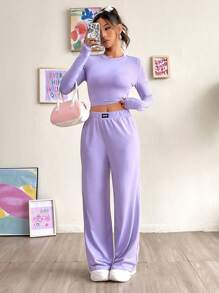 SHEIN EZwear Conjunto De Dos Piezas Morado Para Mujer De Qutie - Púrpura malva - Ver 1