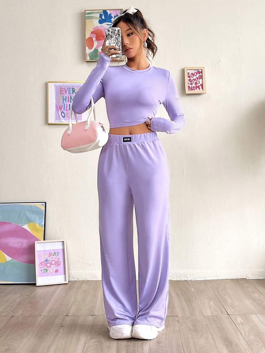SHEIN EZwear Conjunto De Dos Piezas Morado Para Mujer De Qutie - Púrpura malva - Ver 1