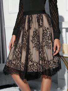 SHEIN Clasi Eyelash Lace Overlay Skirt - Multicolor - View 5